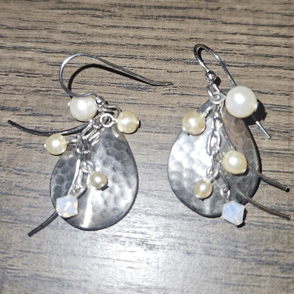 Silver and Pearl Dangle Earrings